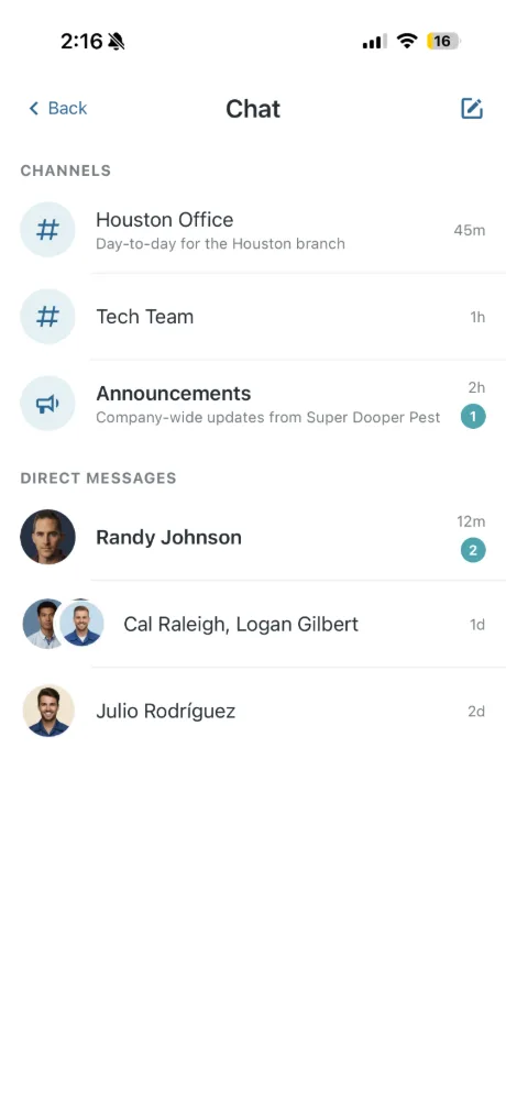 Driven One — Team chat (mobile)